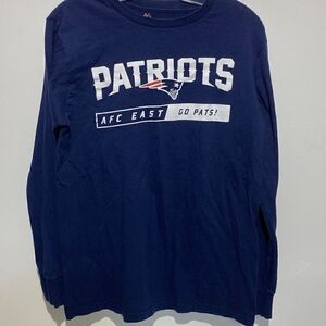 Majestic Men's Go Patriots NFL Long Sleeve Casual Blue T-Shirt Size M